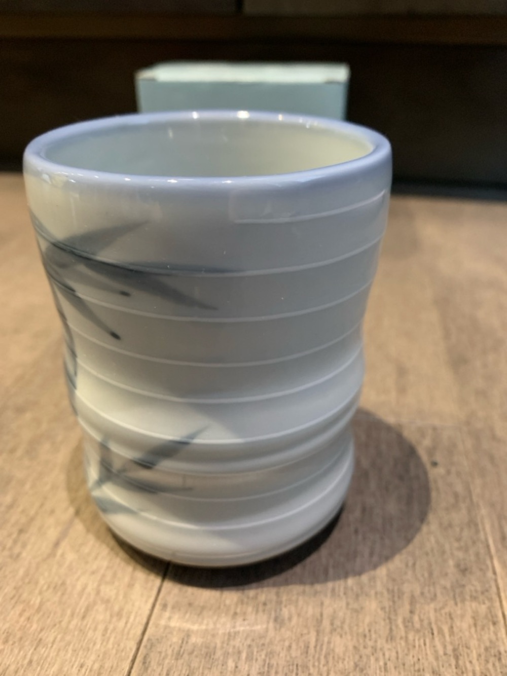 Japanese Porcelain Tea Cup | Blue Bamboo Design | Handmade Style | New in Box - Picture 3 of 11